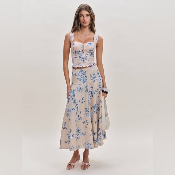 Reformation Dresses & Skirts - Reformation Beige Floral Midi Dress with Blue Print